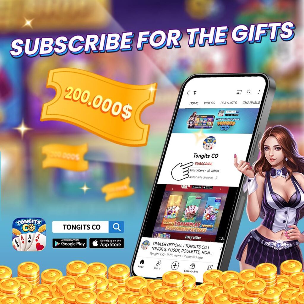 Subscribe to Tongits app youtube channel and receive gifts.