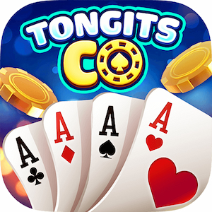 Tongits CO logo, decorations with cards and chips.