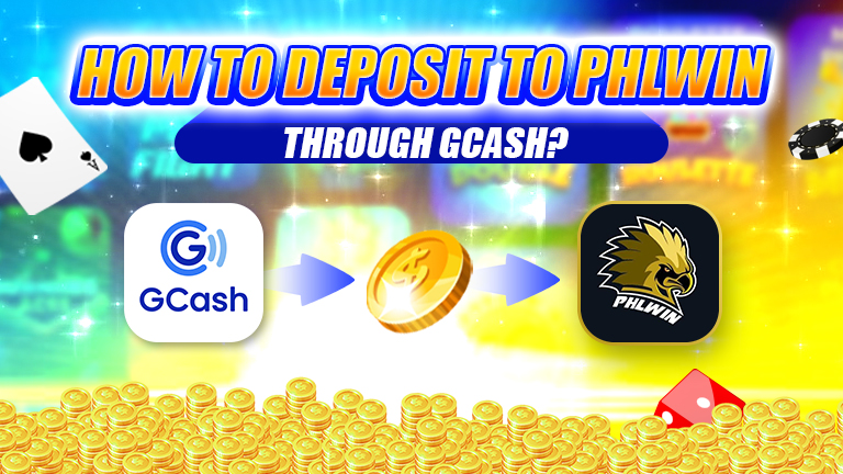 Guide how to deposit to phlwin through Gcash? Logo GCash, logo Phlwin, chips.