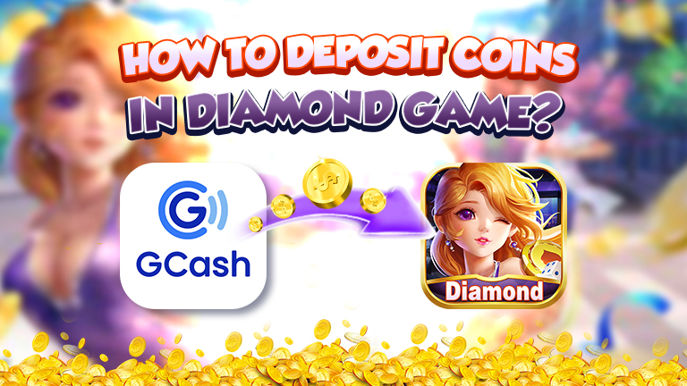 Text How to deposit coins in Diamond Game. Logo GCash transfer coins to logo Diamond Game