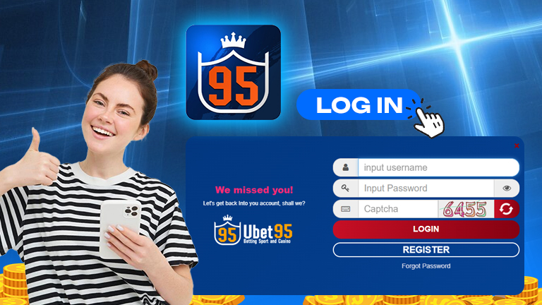 Ubet95 login guide for newbie, demonstrate with logo Ubet95, login interface and login button