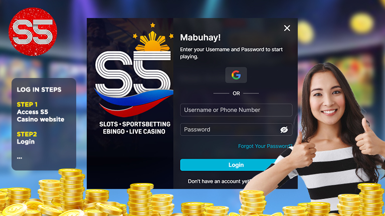 S5 Casino login guide with high secure, demonstrate with S5 casino login interface and S5 Casino logo