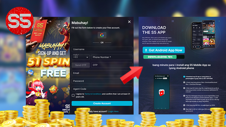 A register and installing guide for S5 Casino, demonstrate with the install and register interface of S5 Casino