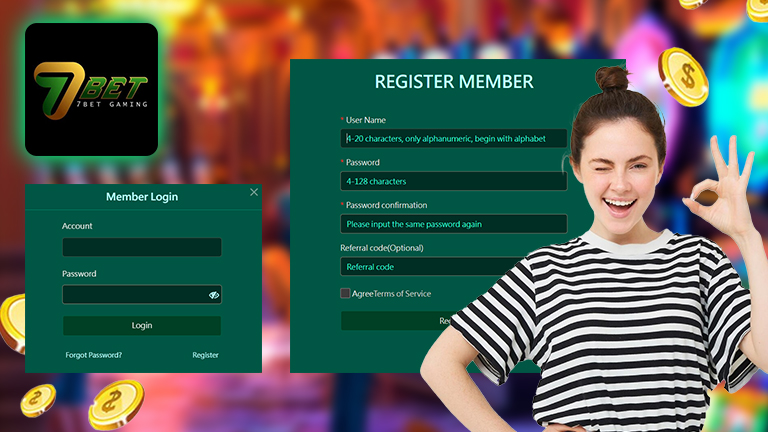 Register and login guide for 7Bet, demonstrate with 7Bet login and register interface