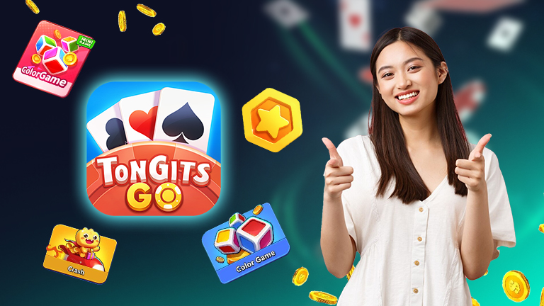 Tongits GO, demonstrate with Tongits GO logo and some game icons.