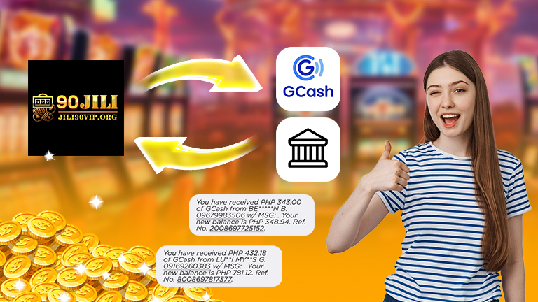 How to deposit and withdraw in Jili90, demonstrate with logo Jili90 making transaction with logo Gcash.