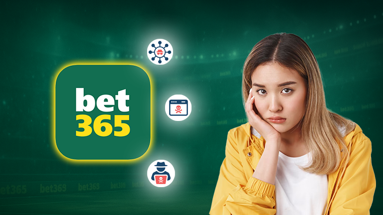 Threats that you might catch during the Bet365 login process are demonstrated with the Bet365 logo and cyber threat icons.
