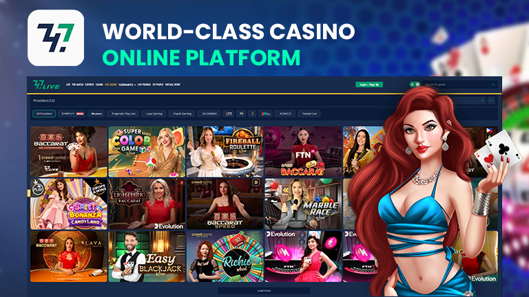 Logo 747Live, Text "World-class casino online platform," describe 747Live as a good platform to experience online casno