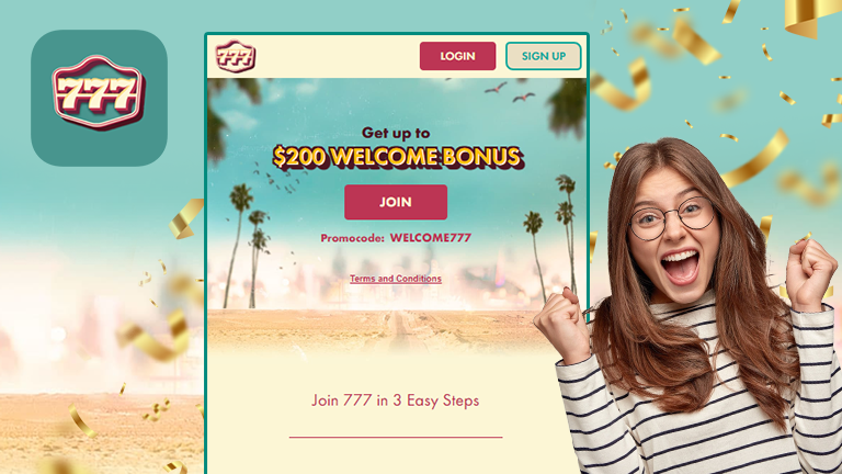What is 777Casino, demonstrate with 777Casino logo, interface and a happy woman character
