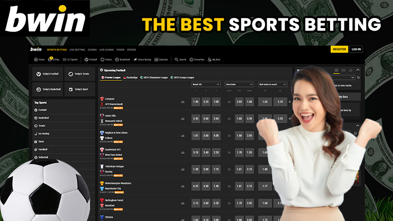 Discovering BWin, demonstrate with BWin main interface, the BWin logo, and a happy girl