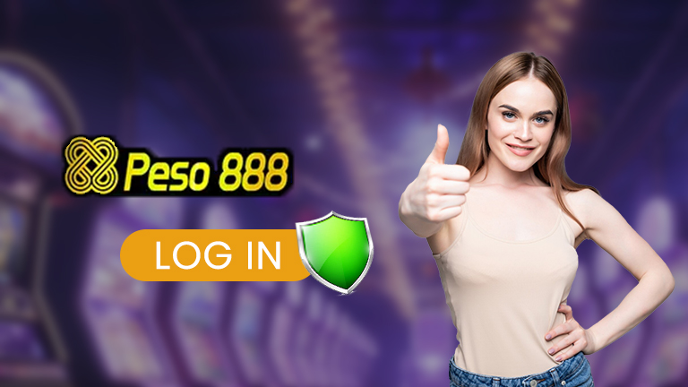 High secure Peso888 login guide, demonstrate with the login button, get secure, logo Peso888, and a girl with like